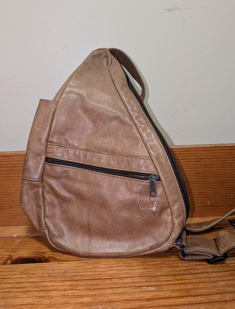 AmeriBag Healthy Back Bag Brown Leather Teardrop Sling Crossbody